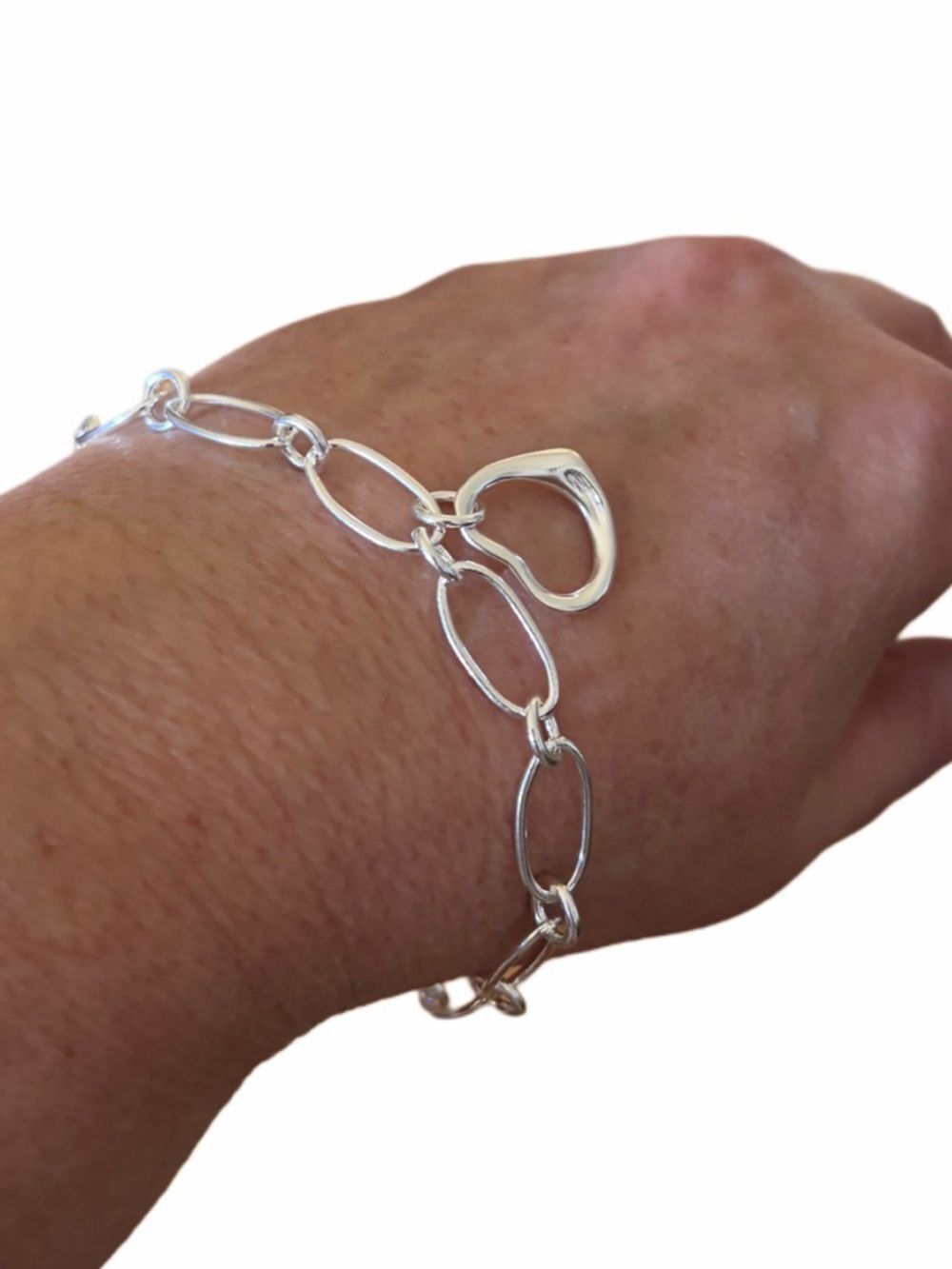 Chain link bracelet with heart pendant in 925 sterling silver - Picture 3 of 8